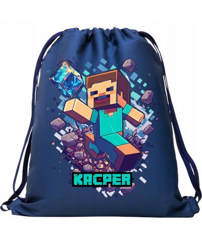Worek na buty plecak do szkoły przedszkola Minecraft Steve z imieniem