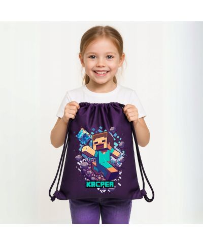 Worek na buty plecak do szkoły przedszkola Minecraft Steve z imieniem