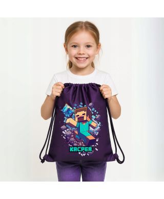 Worek na buty plecak do szkoły przedszkola Minecraft Steve z imieniem