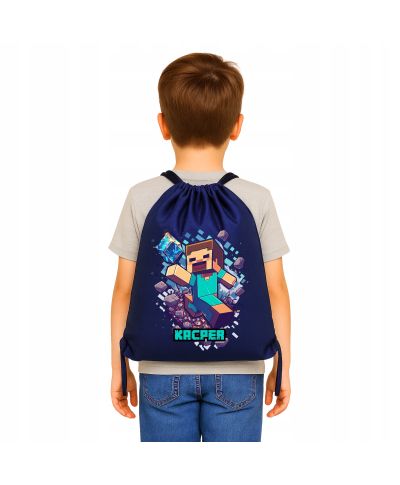 Worek na buty plecak do szkoły przedszkola Minecraft Steve z imieniem
