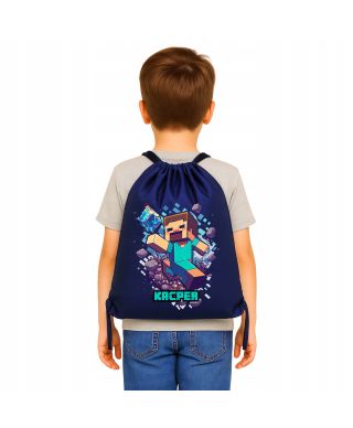 Worek na buty plecak do szkoły przedszkola Minecraft Steve z imieniem