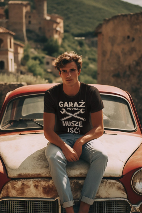 Koszulka męska GARAŻ WZYWA... MUSZĘ IŚĆ! prezent dla Mechanika T-shirt — zdjęcie 3