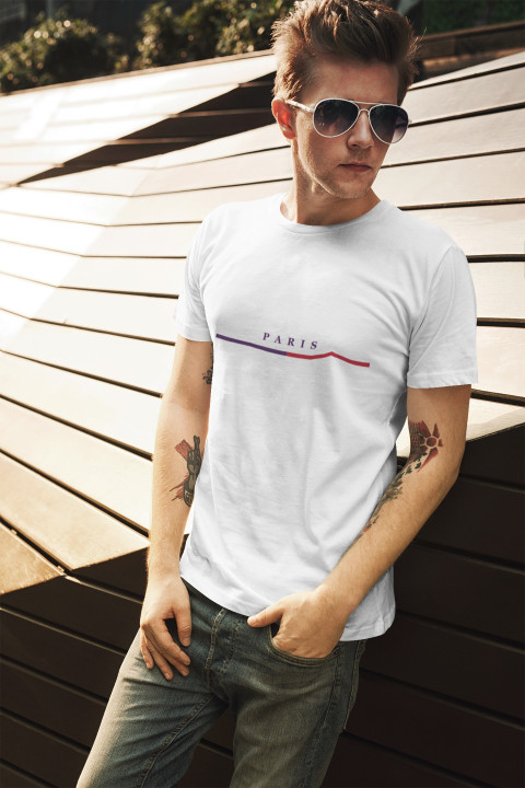 Koszulka męska PARIS elegancki stylowy minimalistyczny wzór T-shirt męski — zdjęcie 3