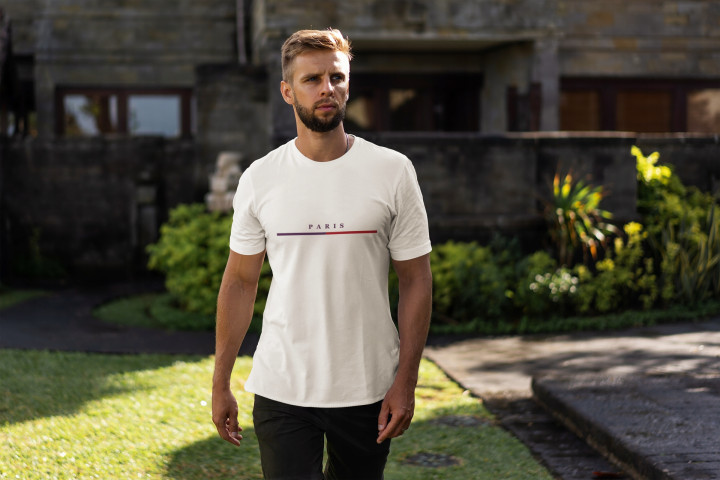 Koszulka męska PARIS elegancki stylowy minimalistyczny wzór T-shirt męski — zdjęcie 5