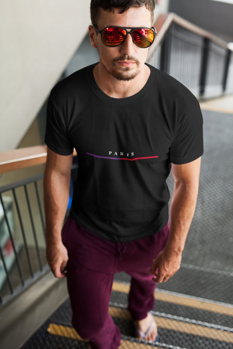 Koszulka męska PARIS elegancki stylowy minimalistyczny wzór T-shirt męski — zdjęcie 2