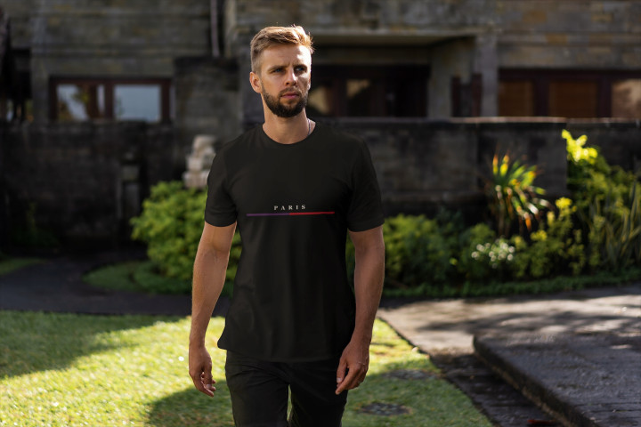 Koszulka męska PARIS elegancki stylowy minimalistyczny wzór T-shirt męski — zdjęcie 5