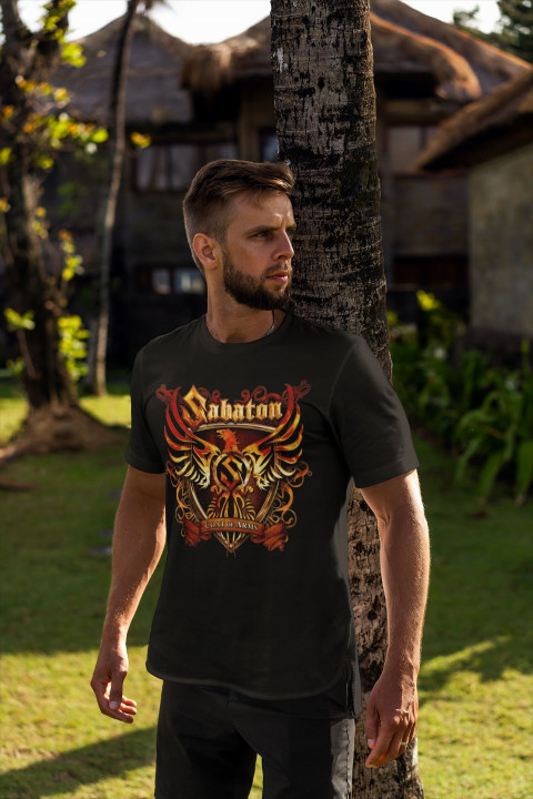 Koszulka męska Sabaton Coat of Arms Ognista na koncert i na co dzień — zdjęcie 4