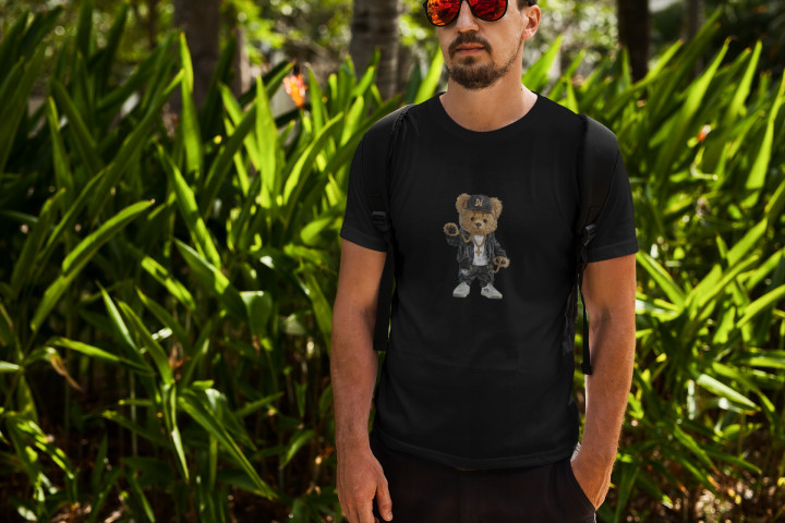 Koszulka męska Hip-Hopowy Miś DJ gangster raper modny T-shirt męski — zdjęcie 2