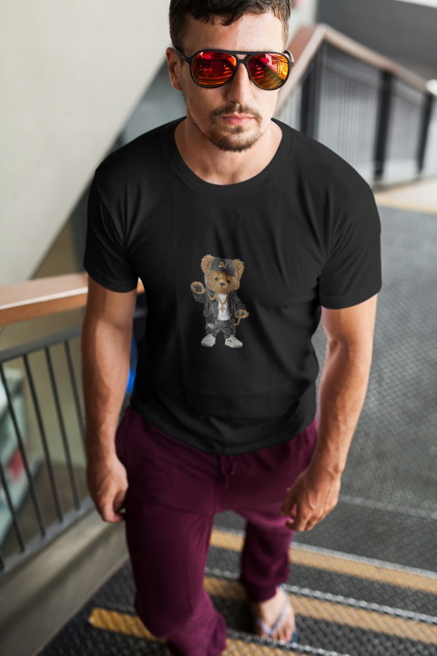 Koszulka męska Hip-Hopowy Miś DJ gangster raper modny T-shirt męski — zdjęcie 3