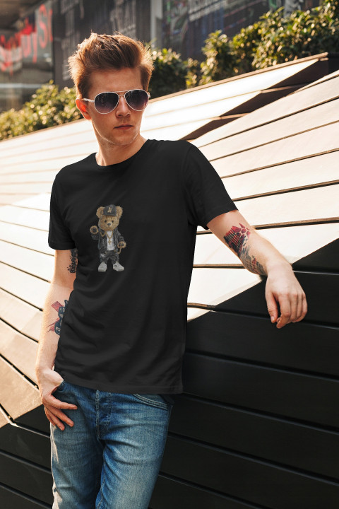 Koszulka męska Hip-Hopowy Miś DJ gangster raper modny T-shirt męski — zdjęcie 4