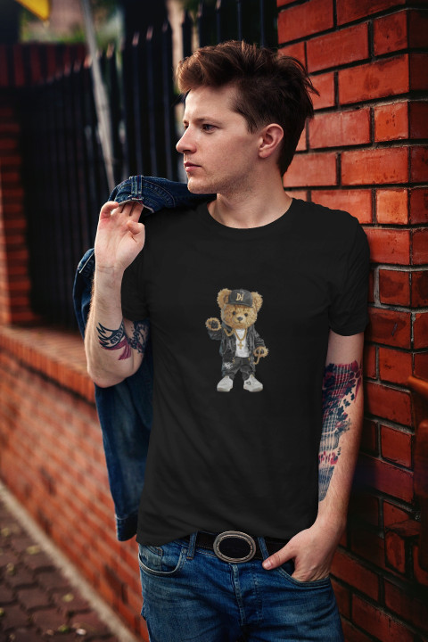 Koszulka męska Hip-Hopowy Miś DJ gangster raper modny T-shirt męski — zdjęcie 5