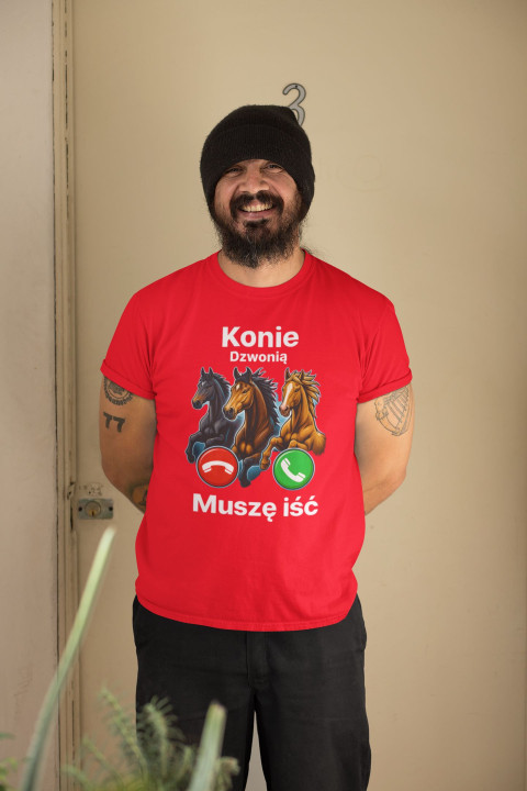 Koszulka męska „Konie dzwonią - Muszę iść” prezent dla miłośnika koni — zdjęcie 2