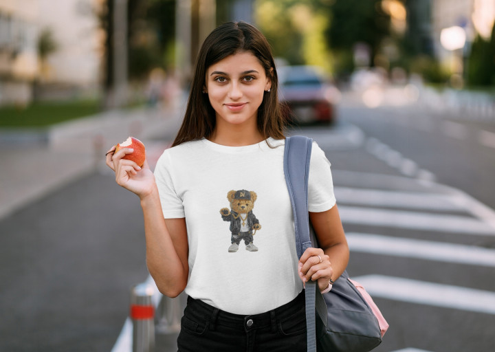 Koszulka damska Hip-Hopowy Miś DJ gangster raper modny T-shirt damska — zdjęcie 3