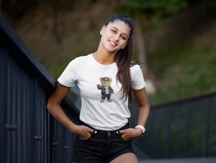 Koszulka damska Hip-Hopowy Miś DJ gangster raper modny T-shirt damska — zdjęcie 5