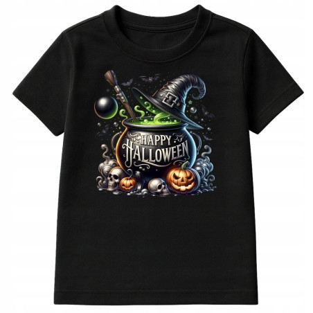 Koszulka dziecięca Happy Halloween Kociołek Czarownicy dynie nietoperze