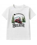 Koszulka dziecięca Świąteczna „Believe” magiczny pociąg Mikołaja