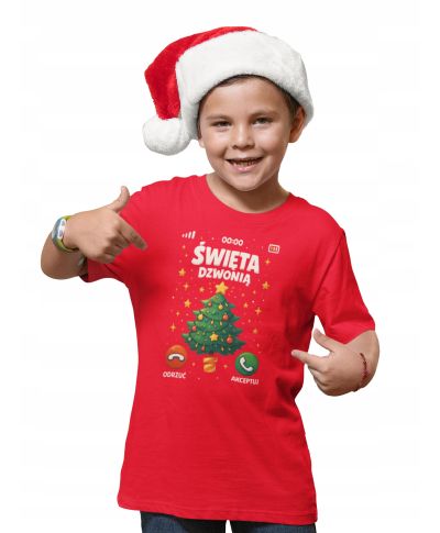 Koszulka dziecięca Świąteczna Święta dzwonią odbierz telefon od choinki