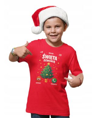 Koszulka dziecięca Świąteczna Święta dzwonią odbierz telefon od choinki