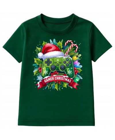 Koszulka dziecięca Świąteczna Gamer Christmas dla fanów gier Pad do gry