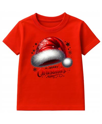 Koszulka dziecięca Świąteczna „Merry Christmas” czapka Mikołaja klasyk