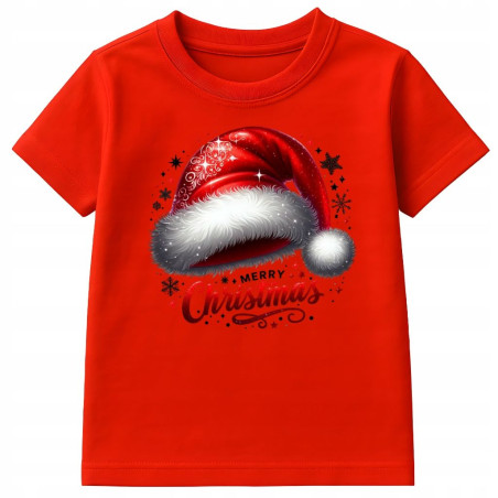 Koszulka dziecięca Świąteczna „Merry Christmas” czapka Mikołaja klasyk