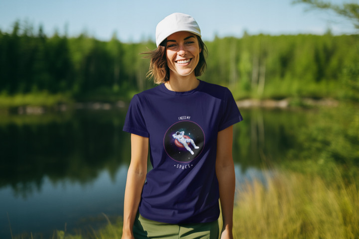 Koszulka damska I NEED MY SPACE - Astronauta Relaksujący się w Kosmosie — zdjęcie 2