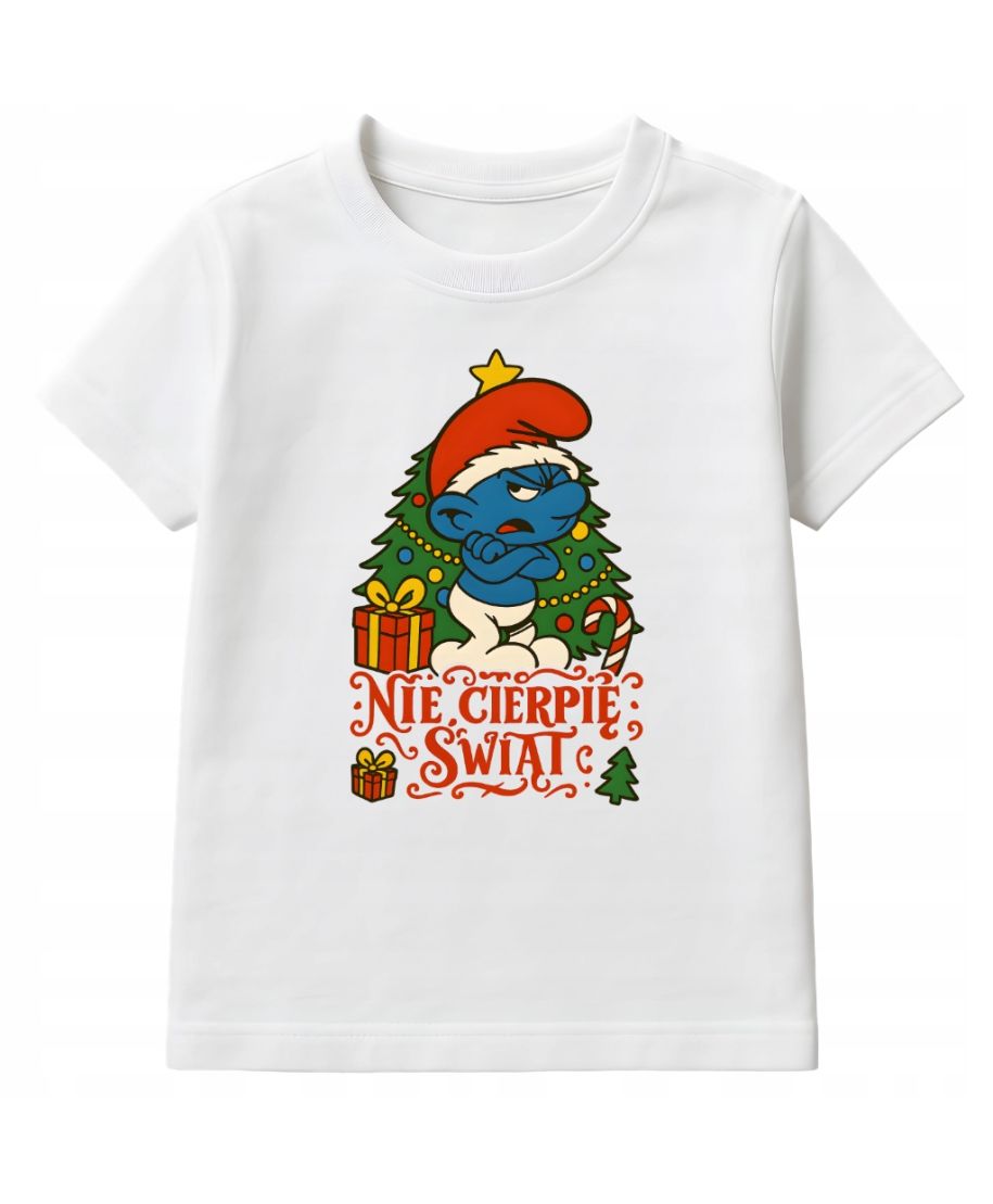 Koszulka dziecięca Świąteczna Smerf Maruda Nie cierpię Świąt smerfy