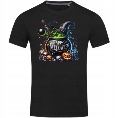 Koszulka męska Happy Halloween Kociołek Czarownicy dynie nietoperze