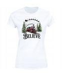 Koszulka damska Świąteczna „Believe” magiczny pociąg Mikołaja