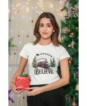 Koszulka damska Świąteczna „Believe” magiczny pociąg Mikołaja