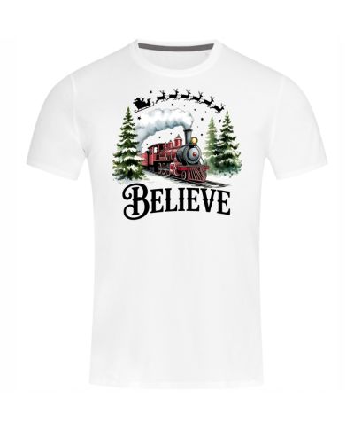 Koszulka męska Świąteczna „Believe” magiczny pociąg Mikołaja