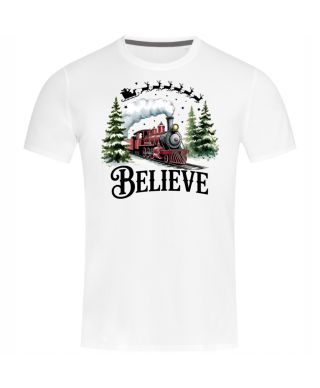 Koszulka męska Świąteczna „Believe” magiczny pociąg Mikołaja