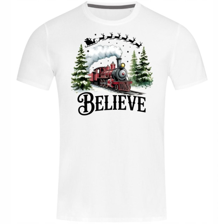 Koszulka męska Świąteczna „Believe” magiczny pociąg Mikołaja