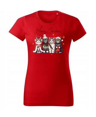 Koszulka damska Świąteczna "Meowy Christmas” z uroczymi kotkami