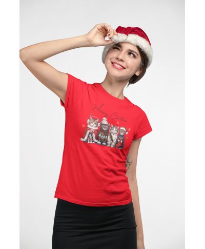 Koszulka damska Świąteczna "Meowy Christmas” z uroczymi kotkami