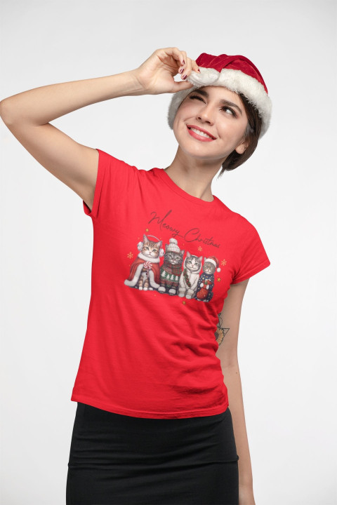 Koszulka damska Świąteczna "Meowy Christmas” z uroczymi kotkami — zdjęcie 4