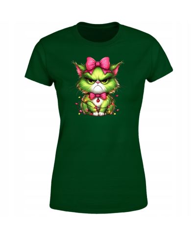 Koszulka damska Świąteczna Grinchowy Kotek Kot Grinch uroczy