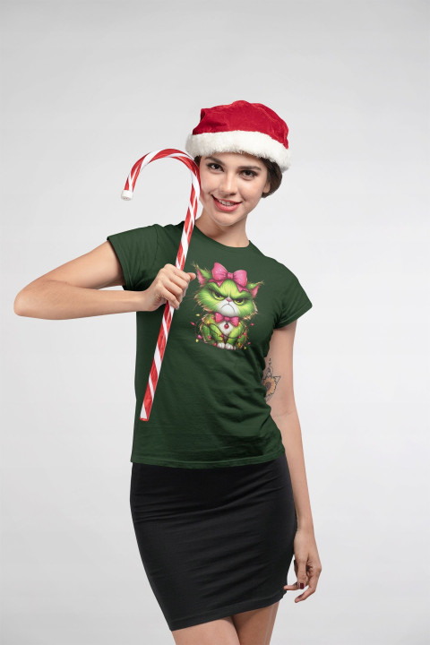 Koszulka damska Świąteczna Grinchowy Kotek Kot Grinch uroczy — zdjęcie 3