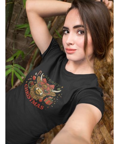 Koszulka damska Świąteczna „Merry Christmas” z uroczą krówką