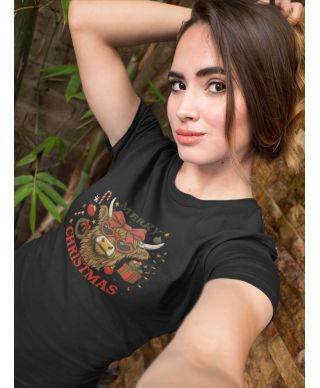 Koszulka damska Świąteczna „Merry Christmas” z uroczą krówką