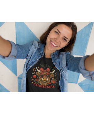 Koszulka damska Świąteczna „Merry Christmas” z uroczą krówką