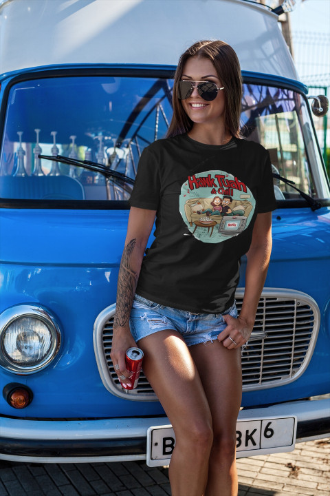 Koszulka damska Hawk Tuah & Chill Parodia Netflix & Chill trendy T-shirt — zdjęcie 4