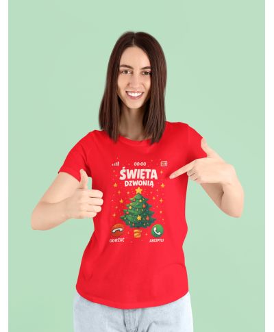 Koszulka damska Świąteczna Święta dzwonią odbierz telefon od choinki