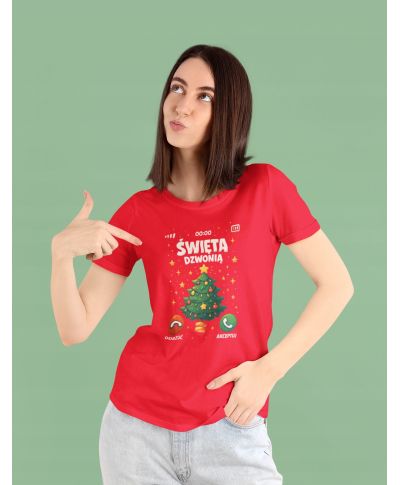 Koszulka damska Świąteczna Święta dzwonią odbierz telefon od choinki
