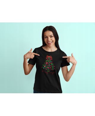 Koszulka damska Świąteczna „Merry & Bright” Kwiatowa choinka