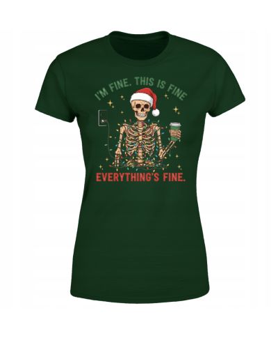 Koszulka damska Świąteczna śmieszna Wszystko w porządku Szkielet w lampkach