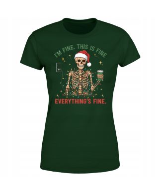 Koszulka damska Świąteczna śmieszna Wszystko w porządku Szkielet w lampkach