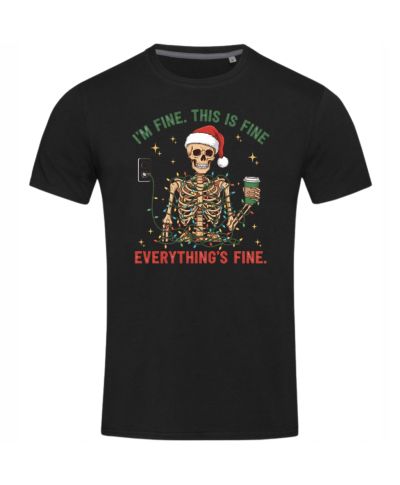 Koszulka męska Świąteczna śmieszna Wszystko w porządku Szkielet w lampkach