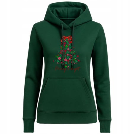 Bluza z kapturem damska Świąteczna „Merry & Bright” Kwiatowa choinka