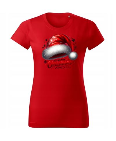 Koszulka damska Świąteczna „Merry Christmas” czapka Mikołaja klasyk